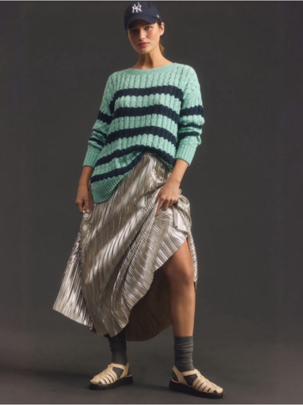Anthropologie Pilcro Blue Green Striped Oversized Sweater Medium Cozy NWT